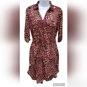 It Girl Leopard Print Shirt Dress Belted Size M